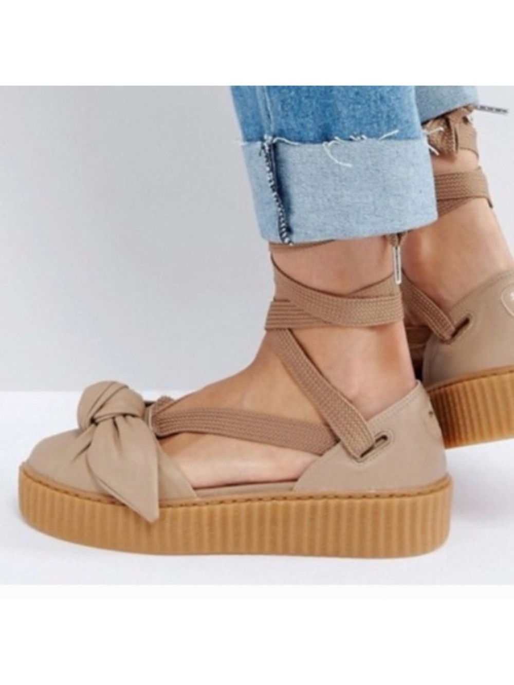Fenty x PUMA Bow Creeper Shoe Platform Natural Oatmeal Women's Size 7.5